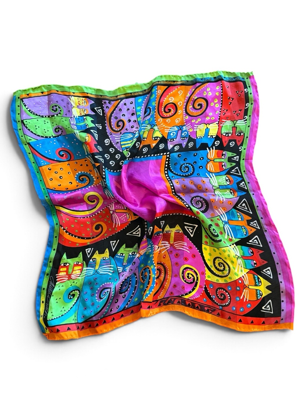 Vintage Laurel Burch Cat Silk Scarf